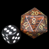 TDSO Gemstone Obsidian Mahogany & Gold JUMBO 30mm D20 Dice
