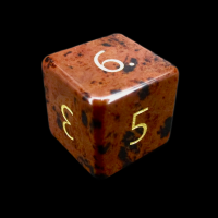 TDSO Obsidian Mahogany with Engraved Numbers 16mm Precious Gem D6 Dice