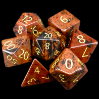 TDSO Obsidian Mahogany with Engraved Numbers 16mm Precious Gem 7 Dice Polyset