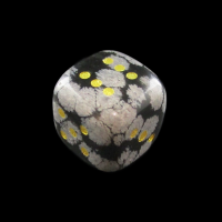 TDSO Gemstone Obsidian Snow & Gold 15mm Rounded D6 Spot Dice