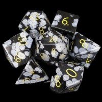 TDSO Gemstone Obsidian Snow & Gold 7 Dice Polyset