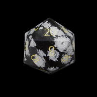 TDSO Gemstone Obsidian Snow & Gold D20 Dice