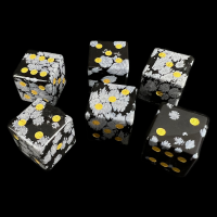 TDSO Gemstone Obsidian Snow & Gold 6 x D6 Spot Dice Set In Padded Case