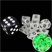 TDSO Frost White & Black Glow In Dark MINI 10mm 7 Dice Polyset