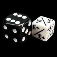 TDSO Opaque White &amp; Black Positive Modifier 12mm D6 Dice