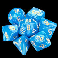 TDSO Pearl Gothic Script Light Blue & Yellow 7 Dice Polyset LTD EDITION