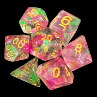 TDSO Pearl Swirl Rose & Green 7 Dice Polyset