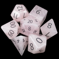 TDSO Gemstone Quartz Rose & Black 7 Dice Polyset in Padded Case