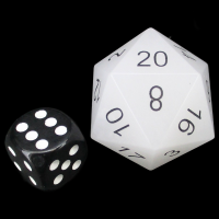 TDSO Gemstone Quartz Snow & Black JUMBO 30mm D20 Dice