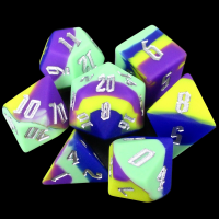 TDSO Silicone Blue Mint Purple Yellow with Silver 7 Dice Polyset BOUNCY DICE