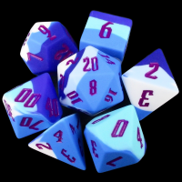TDSO Silicone Blue Teal White with Purple 7 Dice Polyset BOUNCY DICE