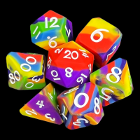 TDSO Silicone Rainbow with White 7 Dice Polyset BOUNCY DICE
