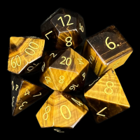 TDSO Gemstone Tiger Eye Gold & Gold 7 Dice Polyset In Padded Case