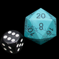 TDSO Gemstone Turquoise Synthetic Blue & Black JUMBO 30mm D20 Dice