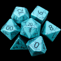 TDSO Gemstone Turquoise Synthetic Blue & Black 7 Dice Polyset