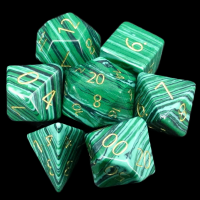 TDSO Malachite Green Synthetic Turquoise with Engraved Numbers 16mm Precious Gem 7 Dice Polyset