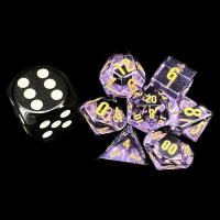 TDSO Zircon Glass Amethyst & Gold MINI 7 Dice Polyset
