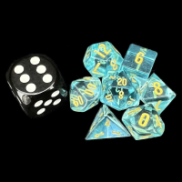 TDSO Zircon Glass Aquamarine & GoldMINI 7 Dice Polyset