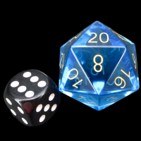 TDSO Zircon Glass Blue Topaz & Gold JUMBO 30mm D20 Dice