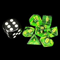 TDSO Zircon Glass Emerald & Gold MINI 7 Dice Polyset