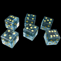 TDSO Zircon Glass Aquamarine & Gold 6 x D6 Spot Dice Set