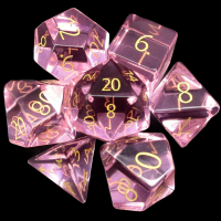 TDSO Zircon Glass Pink Tourmaline with Engraved Numbers 16mm Precious Gem 7 Dice Polyset