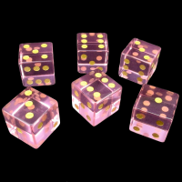 TDSO Zircon Glass Pink Tourmaline with Engraved Numbers 16mm Precious Gem 6 x D6 Dice Set