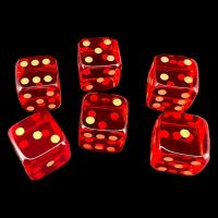 TDSO Zircon Glass Red & Gold 6 x D6 Spot Dice Set