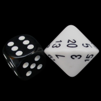 The Dice Lab Opaque White & Black Skew D20 Dice