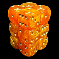 UK Made Dice Lustrous Gold with Gold 12 x D6 Dice Set