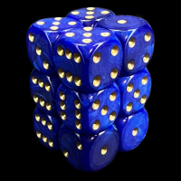 UK Made Dice Lustrous Pearl Dark Blue with Gold 12 x D6 Dice Set