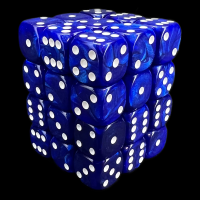UK Made Dice Lustrous Pearl Blue with White 36 x D6 Dice Set