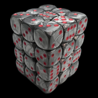 UK Made Dice Lustrous Pearl Mithril with Red 36 x D6 Dice Set