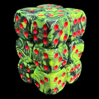 UK Made Dice Marble Green & Black with Red 12 x D6 Dice