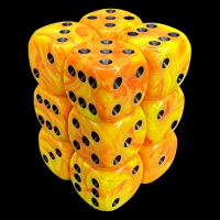 UK Made Dice Marble Inferno with Black 12 x D6 Dice Set