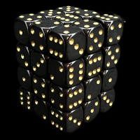 UK Made Dice Opaque Black with Gold  36 x D6 Dice Set