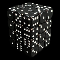 UK Made Dice Opaque Black with Silver 36 x D6 Dice Set