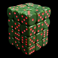UK Made Dice Opaque Olive Green with Red 36 x D6 Dice Set