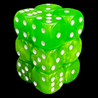 UK Made Dice Lustrous Lime with White 12 x D6 Dice Set