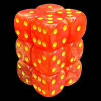UK Made Dice Lustrous Peach with yellow 12 x D6 Dice Set