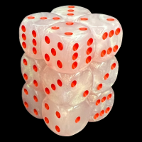 UK Made Dice Lustrous White with Red 12 x D6 Dice Set