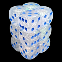 UK Made Dice Translucent Irridescent Diamond Bubble with Blue 12 x D6 Dice Set
