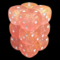 UK Made Dice Translucent Peach Bubble with White 12 x D6 Dice