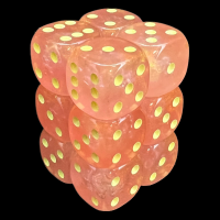 UK Made Dice Translucent Peach Bubble with Yellow 12 x D6 Dice